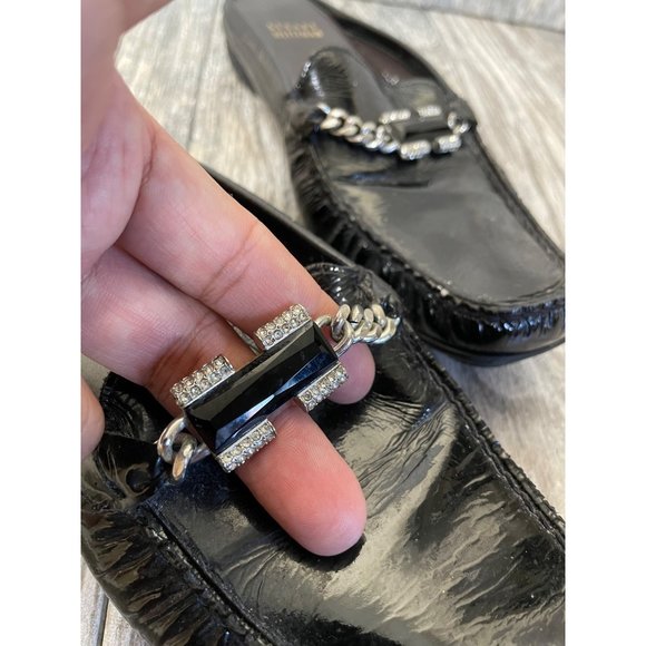 STUART WEITZMAN Black Patent Leather Mules Chain Women size 7.5 - Picture 7 of 10